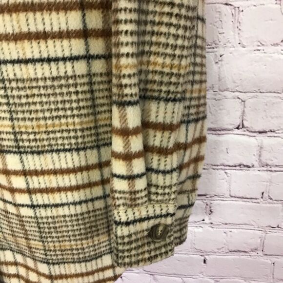 JOIE Oversized Neutral Plaid Button Up Cabincore Casual Wool Blend Jacket M - Picture 4 of 10